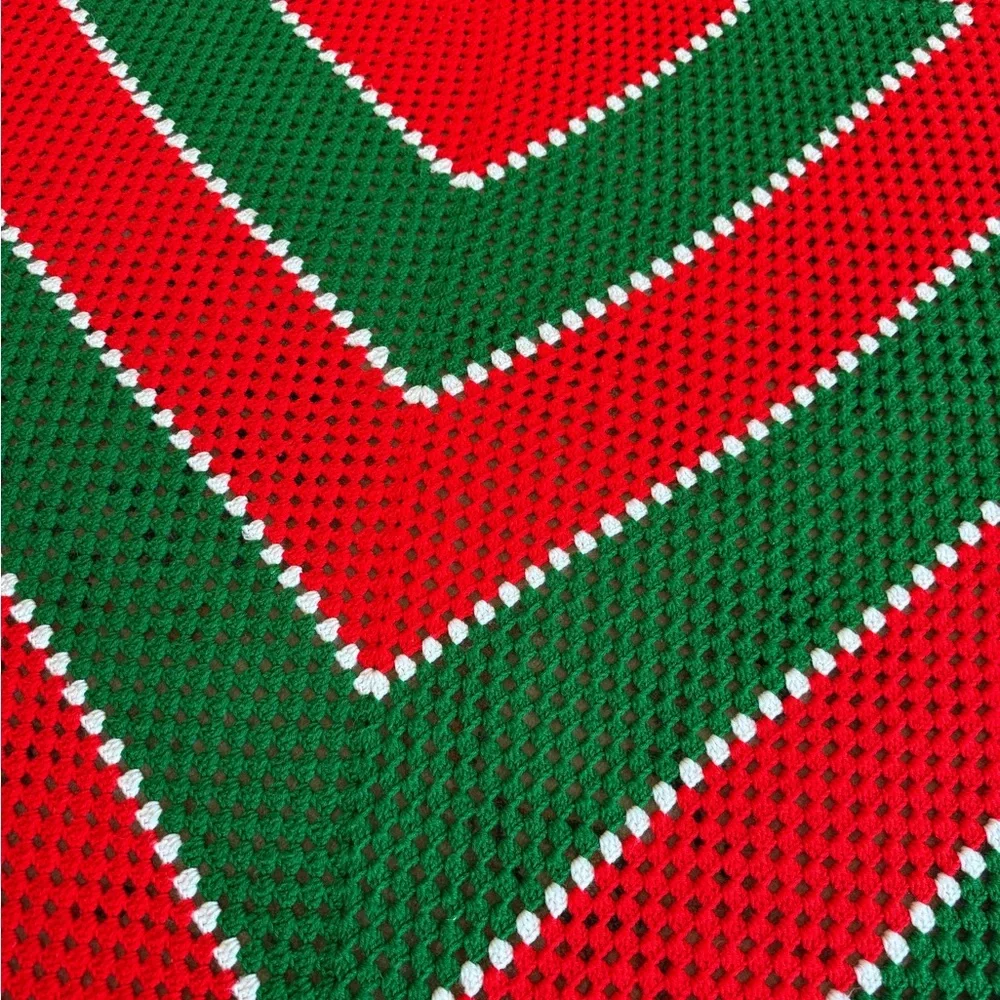 Handmade crochet green and red throw afghan blanket 88” x 88”